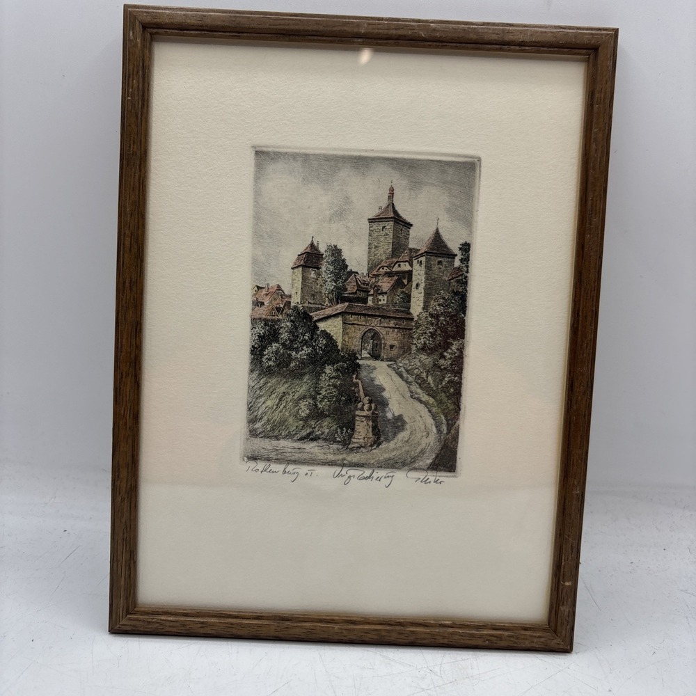 Ernst Geissendörfer Signed Etching Rothenburg Tower Germany Framed Art